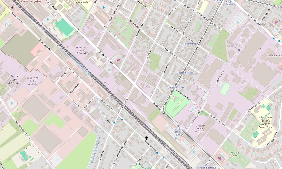 Kartenausschnitt mit der Werkstatt an der Straße des 17. Juni 16 in 01257 Dresden-Leuben